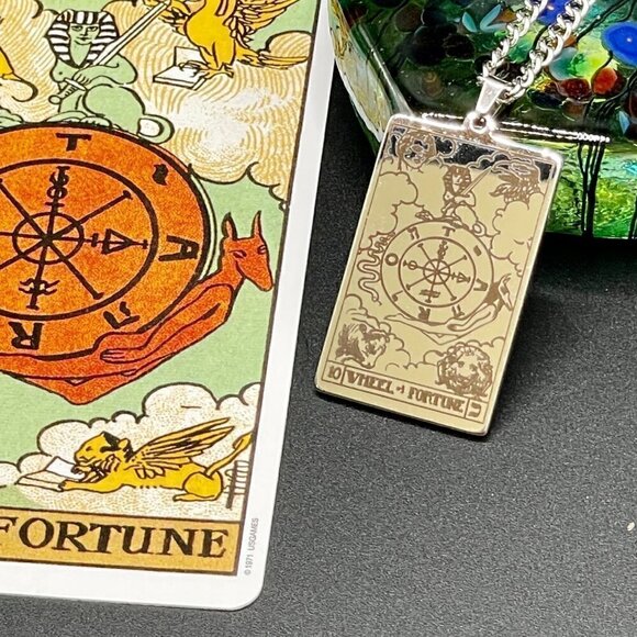 The Wheel of Fortune / Fate Stainless Steel Tarot Pendant and Necklace #860 - Picture 1 of 7
